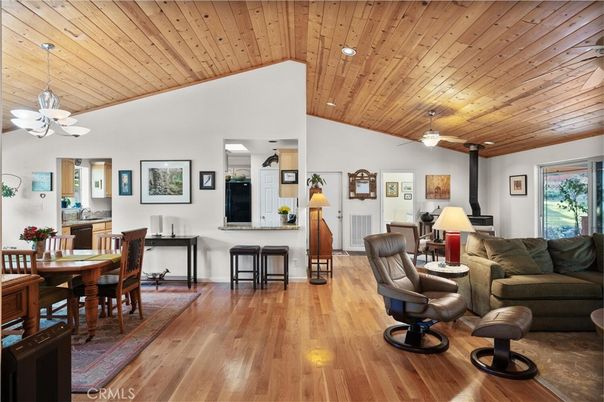 Dining room, Interior, Living room, Recessed Lighting, Wooden Ceilings, Wood Texture Flooring