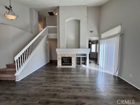Fireplace, Interior, Pendant Lights, Wood Texture Flooring