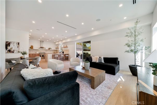 Dining room, Interior, Kitchen, Living room, Recessed Lighting, Wood Texture Flooring