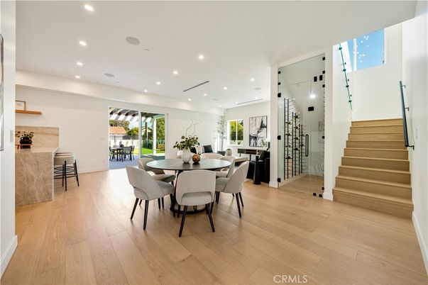 Dining room, Interior, Recessed Lighting, Wine Storage, Wood Texture Flooring
