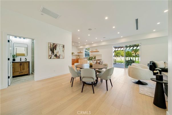 Dining room, Interior, Kitchen, Recessed Lighting, Wood Texture Flooring
