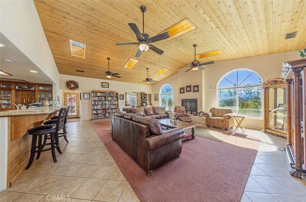 Fireplace, Interior, Living room, Recessed Lighting, Wooden Ceilings