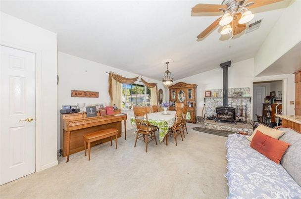 Dining room, Fireplace, Interior, Living room, Pendant Lights, Piano
