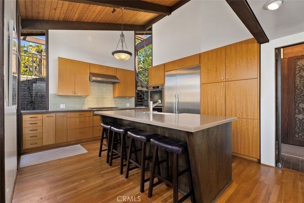 Interior, Kitchen, Pendant Lights, Stainless Steel Appliances, Wooden Beams, Wooden Ceilings, Wood Texture Flooring
