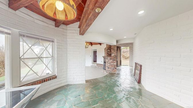 Empty room, Interior, Recessed Lighting, Stone Walls, Wooden Beams, Wooden Ceilings