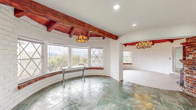 Chandelier, Interior, Recessed Lighting, Stone Walls, Wooden Beams