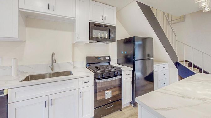 Interior, Kitchen, Stainless Steel Appliances, Wood Texture Flooring