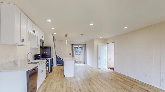 Interior, Kitchen, Recessed Lighting, Wood Texture Flooring