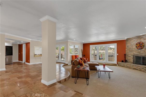Fireplace, Interior, Recessed Lighting, Stone Walls