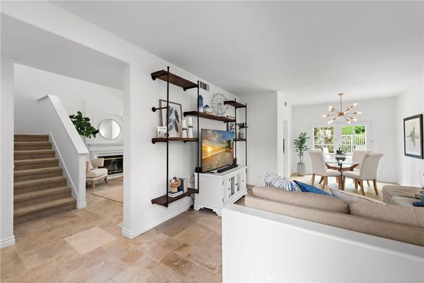 Dining room, Fireplace, Interior, Living room, Pendant Lights