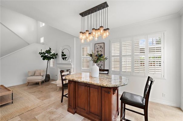 Dining room, Fireplace, Interior, Pendant Lights