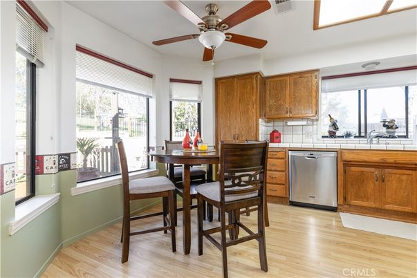 Dining room, Interior, Kitchen, Tile Countertops, Wood Texture Flooring