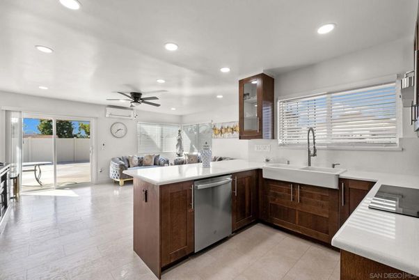 Interior, Kitchen, Living room, Recessed Lighting, Stainless Steel Appliances, Wood Texture Flooring