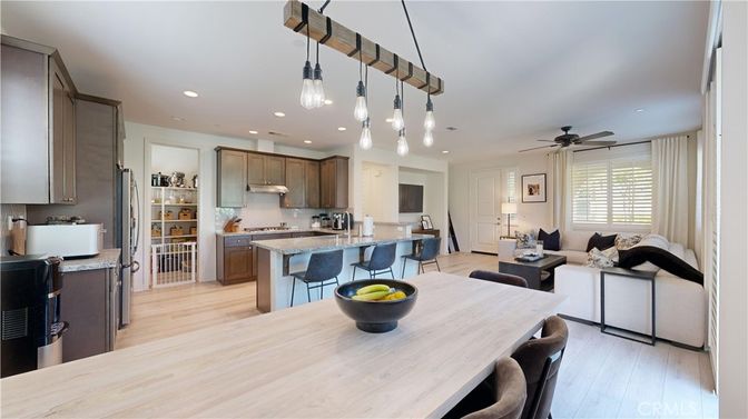 Dining room, Interior, Kitchen, Living room, Pendant Lights, Recessed Lighting, Wood Texture Flooring