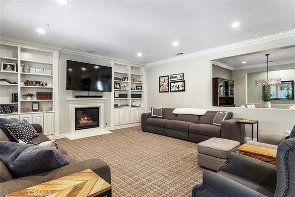 Dining room, Fireplace, Interior, Living room, Pendant Lights, Recessed Lighting