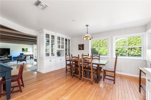Dining room, Interior, Pendant Lights, Wood Texture Flooring