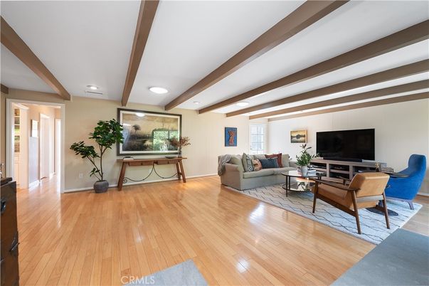 Interior, Living room, Recessed Lighting, Wooden Beams, Wood Texture Flooring