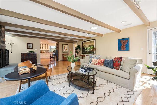 Interior, Living room, Recessed Lighting, Wooden Beams, Wood Texture Flooring