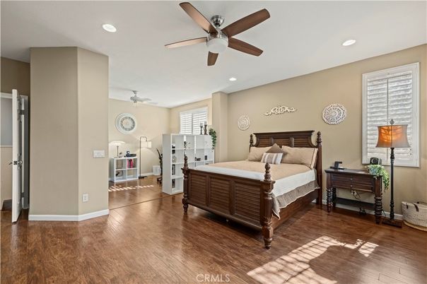 Bedroom, Interior, Recessed Lighting, Wood Texture Flooring