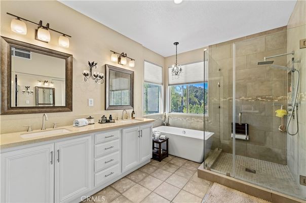 Bathroom, Dual Sink Vanities, Free Standing Baths, Glass Shower, Interior, Pendant Lights, Recessed Lighting