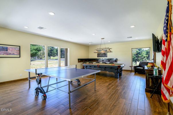 Game Room, Interior, Pendant Lights, Recessed Lighting, Wood Texture Flooring