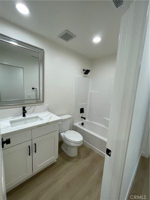 Bathroom, Interior, Recessed Lighting, Wood Texture Flooring