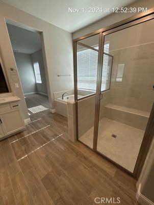 Bathroom, Glass Shower, Interior, Wood Texture Flooring
