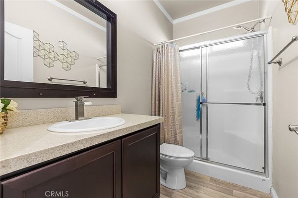 Bathroom, Glass Shower, Interior, Wood Texture Flooring