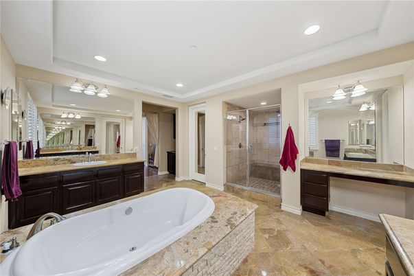 Bathroom, Dual Sink Vanities, Glass Shower, Interior, Recessed Lighting