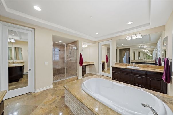 Bathroom, Dual Sink Vanities, Glass Shower, Interior, Recessed Lighting