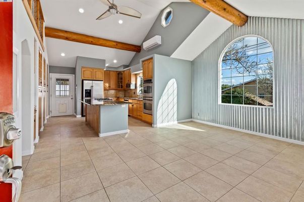 Interior, Kitchen, Recessed Lighting, Stainless Steel Appliances, Wooden Beams