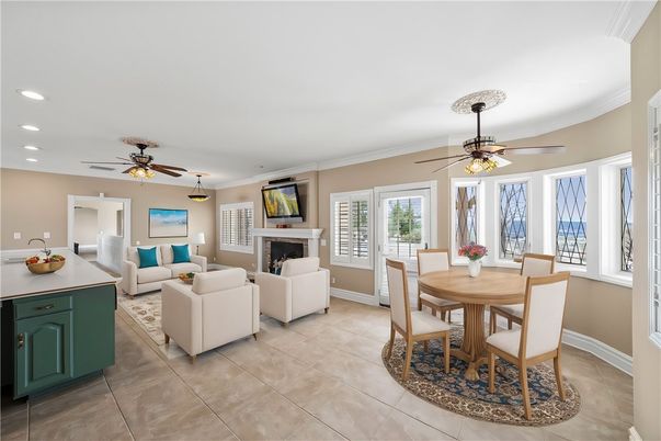 Dining room, Fireplace, Interior, Living room, Recessed Lighting