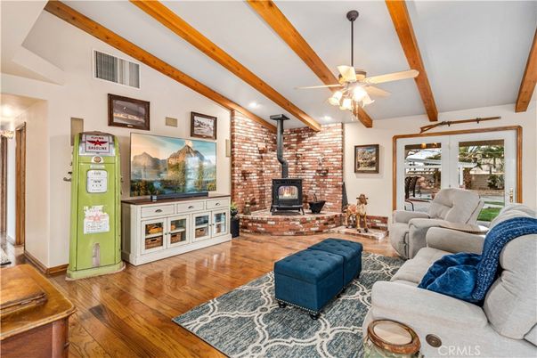 Fireplace, Interior, Living room, Stone Walls, Wooden Beams, Wood Texture Flooring