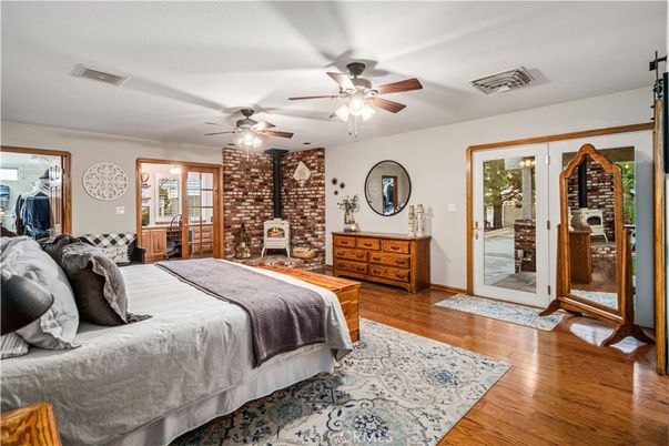 Bedroom, Interior, Stone Walls, Wood Texture Flooring