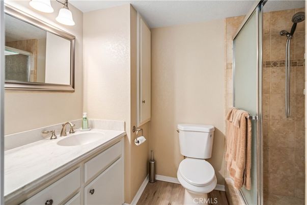Bathroom, Glass Shower, Interior, Wood Texture Flooring