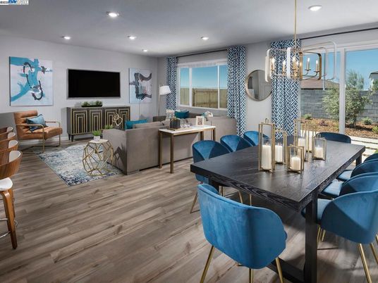 Dining room, Interior, Living room, Pendant Lights, Recessed Lighting, Wood Texture Flooring