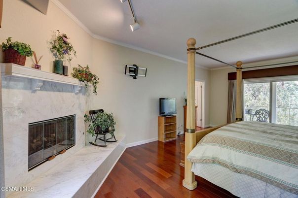 Bedroom, Fireplace, Interior, Wood Texture Flooring