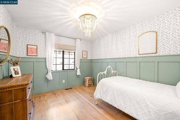 Bedroom, Chandelier, Interior, Wood Texture Flooring