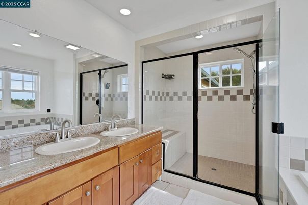 Bathroom, Dual Sink Vanities, Glass Shower, Interior, Recessed Lighting