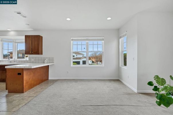Empty room, Interior, Kitchen, Recessed Lighting, Tile Countertops