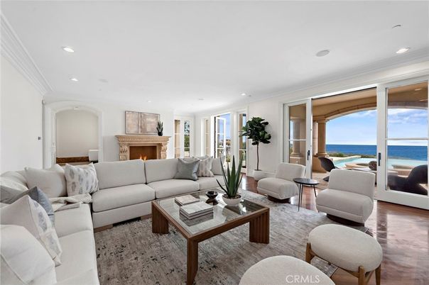 Fireplace, Interior, Living room, Recessed Lighting, Water, Wood Texture Flooring