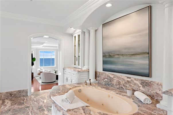 Bathroom, Interior, Recessed Lighting, Water, Wood Texture Flooring