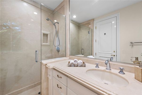 Bathroom, Dual Sink Vanities, Glass Shower, Interior, Recessed Lighting
