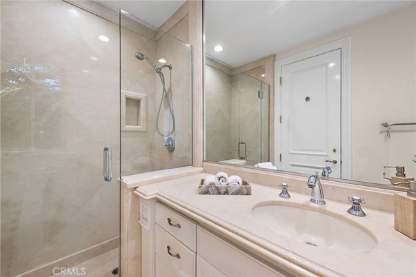 Bathroom, Dual Sink Vanities, Glass Shower, Interior, Recessed Lighting