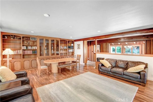 Dining room, Interior, Living room, Recessed Lighting, Wood Texture Flooring