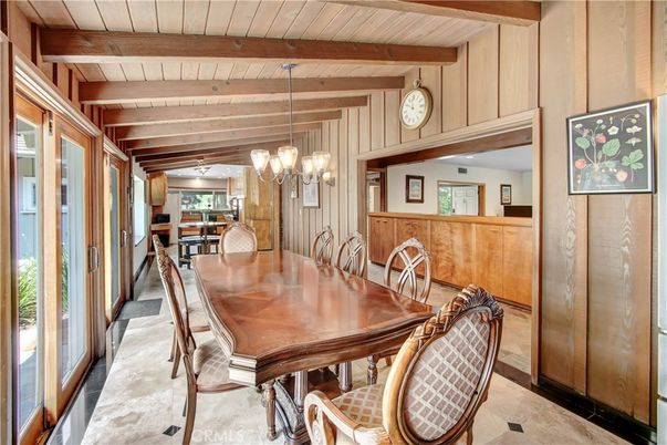 Dining room, Interior, Pendant Lights, Wooden Beams