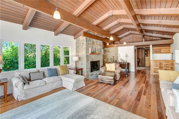 Fireplace, Interior, Living room, Pendant Lights, Wooden Beams, Wooden Ceilings, Wood Texture Flooring