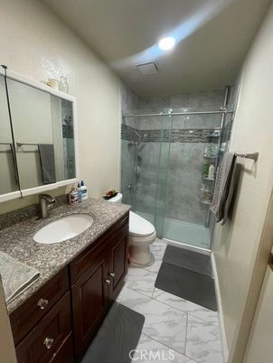 Bathroom, Dual Sink Vanities, Glass Shower, Interior, Marble, Recessed Lighting