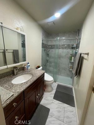 Bathroom, Dual Sink Vanities, Glass Shower, Interior, Marble, Recessed Lighting