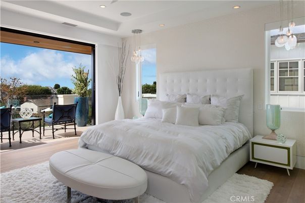 Bedroom, Interior, Pendant Lights, Recessed Lighting, Wood Texture Flooring